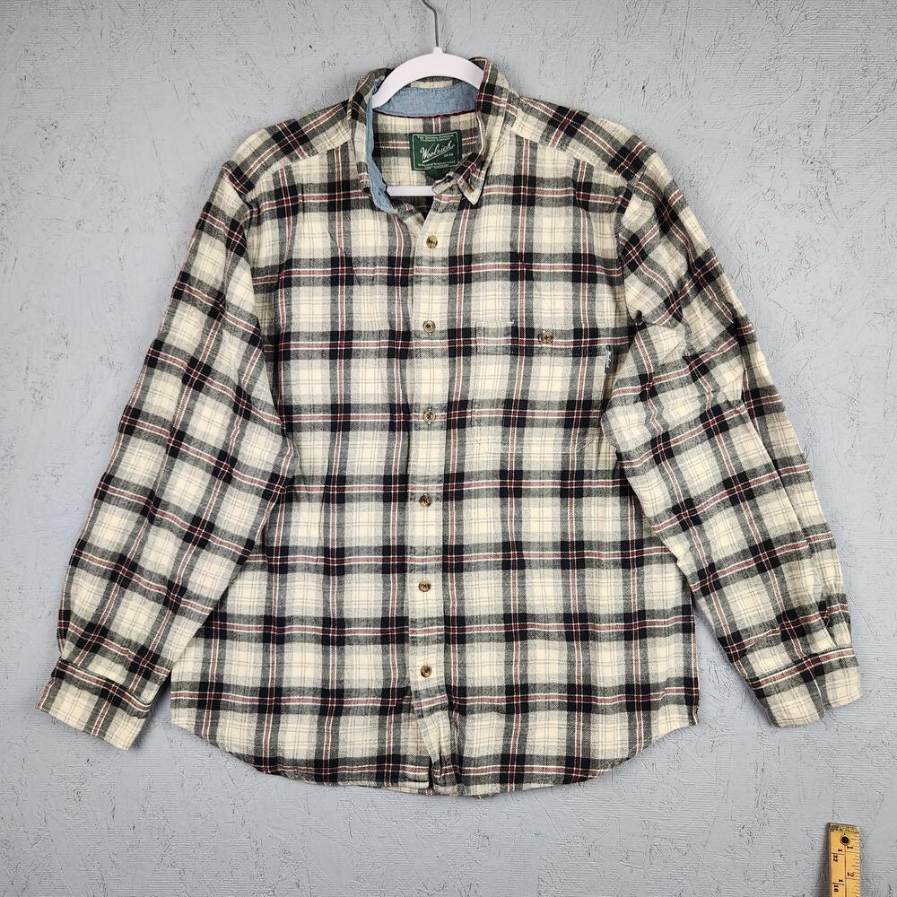 Woolrich Shirt Mens Large Black Red White Plaid Flannel Button Down Long Sleeve